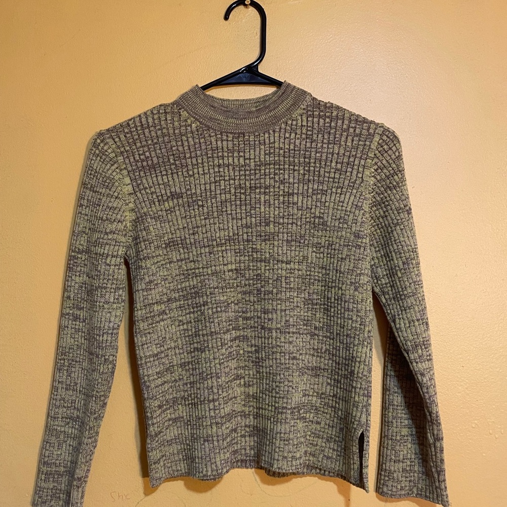 Zara Kids Ribbed Knit Top - Olive and Gray